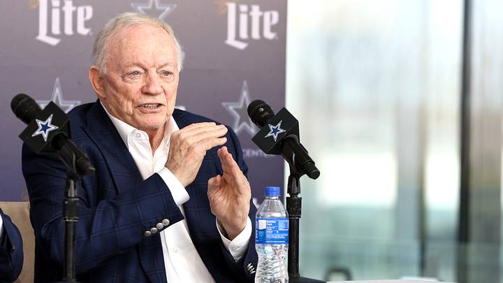 Dallas Cowboys owner Jerry Jones speaks to the media at a press conference at the Star.  