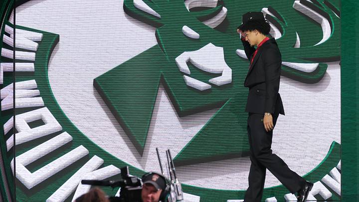 Jun 23, 2026; New York, NY, USA; The tenth pick in the 2026 NBA draft, Arizona guard Brayden Burries after he was selected by the Milwaukee Bucks at Barclays Center. Mandatory Credit: Brad Penner-Imagn Images