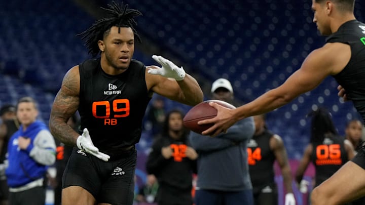 North Carolina running back Omarion Hampton during the 2025 NFL Combine at Lucas Oil Stadium. North Carolina running back Omarion Hampton during the 2025 NFL Combine at Lucas Oil Stadium.