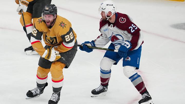 May 24, 2026; Las Vegas, Nevada, USA; Vegas Golden Knights right wing Cole Smith (22) reacts to an injury during the third period against the Colorado Avalanche in game three of the Western Conference Final of the 2026 Stanley Cup Playoffs at T-Mobile Arena. Mandatory Credit: Stephen R. Sylvanie-Imagn Images May 24, 2026; Las Vegas, Nevada, USA; Vegas Golden Knights right wing Cole Smith (22) reacts to an injury during the third period against the Colorado Avalanche in game three of the Western Conference Final of the 2026 Stanley Cup Playoffs at T-Mobile Arena. Mandatory Credit: Stephen R. Sylvanie-Imagn Images