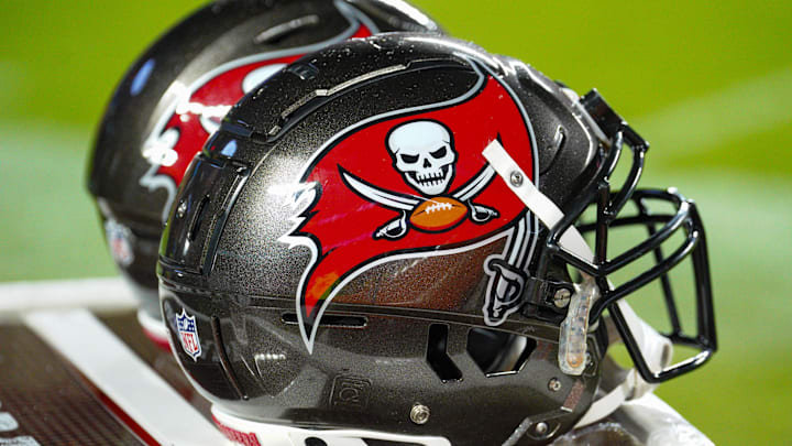 Nov 4, 2024; Kansas City, Missouri, USA; A general view of Tampa Bay Buccaneers helmets against the Kansas City Chiefs during the first half at GEHA Field at Arrowhead Stadium. Mandatory Credit: Denny Medley-Imagn Images Nov 4, 2024; Kansas City, Missouri, USA; A general view of Tampa Bay Buccaneers helmets against the Kansas City Chiefs during the first half at GEHA Field at Arrowhead Stadium. Mandatory Credit: Denny Medley-Imagn Images