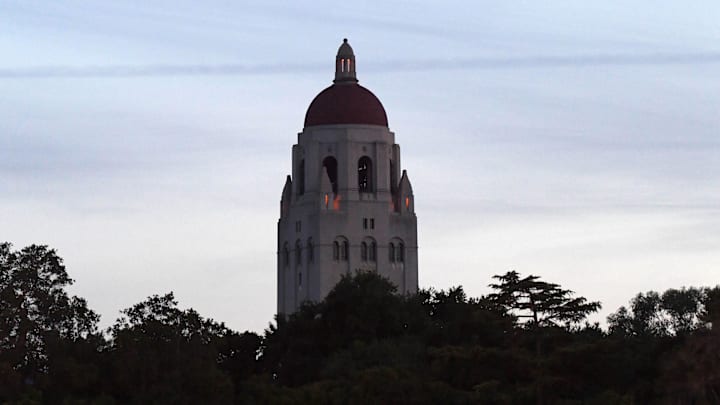 May 2, 2019; Stanford, CA, USA; General overall view of Hoover Tower on the Stanford University campus. Mandatory Credit: Kirby Lee-Imagn Images