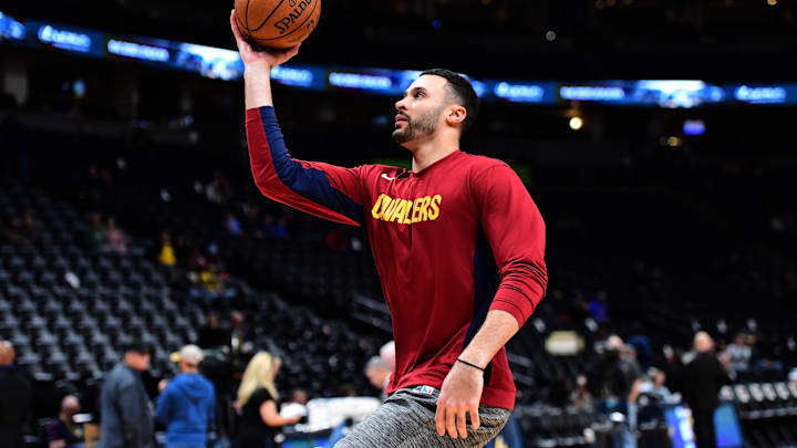 Jan 11, 2020; Denver, Colorado, USA; Cleveland Cavaliers forward Larry Nance Jr. (22) warms up before the game against the Denver Nuggets at the Pepsi Center. Mandatory Credit: Ron Chenoy-Imagn Images