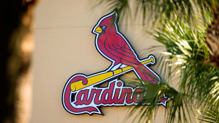 Feb 26, 2021; Jupiter, Florida, USA; A general view of the St. Louis Cardinals logo on the stadium at Roger Dean Stadium during spring training workouts. Mandatory Credit: Jasen Vinlove-Imagn Images Feb 26, 2021; Jupiter, Florida, USA; A general view of the St. Louis Cardinals logo on the stadium at Roger Dean Stadium during spring training workouts. Mandatory Credit: Jasen Vinlove-Imagn Images