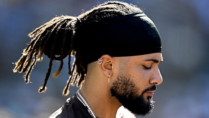 Sep 28, 2025; San Diego, California, USA; San Diego Padres right fielder Fernando Tatis Jr. (23) looks on during the seventh inning against the Arizona Diamondbacks at Petco Park. Mandatory Credit: Denis Poroy-Imagn Images Sep 28, 2025; San Diego, California, USA; San Diego Padres right fielder Fernando Tatis Jr. (23) looks on during the seventh inning against the Arizona Diamondbacks at Petco Park. Mandatory Credit: Denis Poroy-Imagn Images