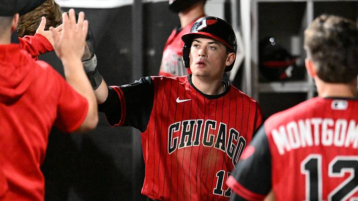Sep 25, 2026; Chicago, Illinois, USA;  Chicago White Sox left fielder Sam Antonacci (17) celebrates in the dugout after scoring  during the eighth inning against the Colorado Rockies at Rate Field.  Mandatory Credit: Matt Marton-Imagn Images