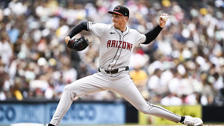Jun 9, 2024; San Diego, California, USA; Arizona Diamondbacks Tommy Henry (47) pitches during the second inning against the San Diego Padres at Petco Park. Mandatory Credit: Denis Poroy-Imagn Images at Petco Park. Jun 9, 2024; San Diego, California, USA; Arizona Diamondbacks Tommy Henry (47) pitches during the second inning against the San Diego Padres at Petco Park. Mandatory Credit: Denis Poroy-Imagn Images at Petco Park.
