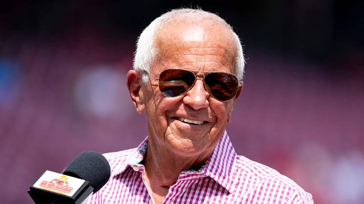 Marty Brennaman smiles while speaking during a ceremony