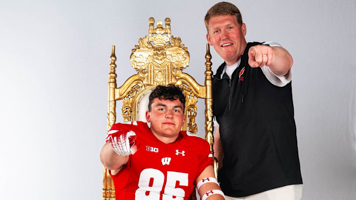 Wisconsin tight end commit Jack Sievers with assistant Nate Letton during his official visit to the Badgers the weekend of May 29-June 1.
