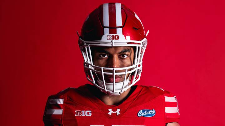 Wisconsin OLB Sebastian Cheeks in the Badgers' all-red uniform. Wisconsin OLB Sebastian Cheeks in the Badgers' all-red uniform.