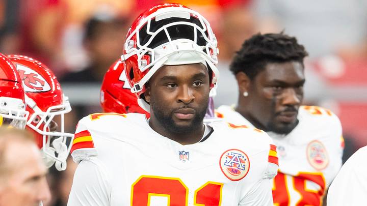Aug 9, 2025; Glendale, Arizona, USA; Kansas City Chiefs defensive end Felix Anudike-Uzomah (91) against the Arizona Cardinals during a preseason NFL game at State Farm Stadium. Mandatory Credit: Mark J. Rebilas-Imagn Images Aug 9, 2025; Glendale, Arizona, USA; Kansas City Chiefs defensive end Felix Anudike-Uzomah (91) against the Arizona Cardinals during a preseason NFL game at State Farm Stadium. Mandatory Credit: Mark J. Rebilas-Imagn Images