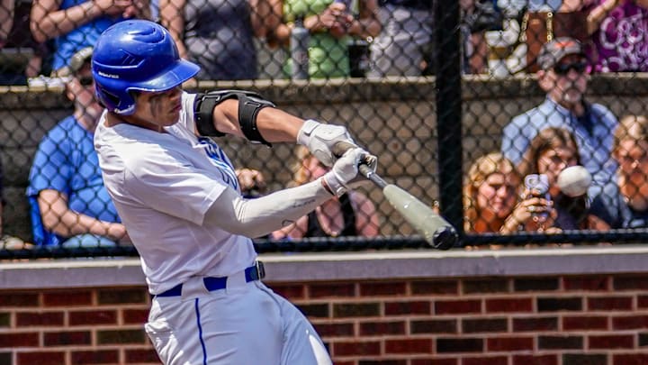 Whitefish Bay's Mitch Voit (1) connects for a single to left during the game against Arrowhead at Cahill Park in Whitefish Bay on Saturday, May 14, 2022.

Ns Baseball 3098