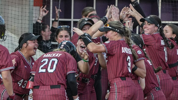 South Carolina senior Jamie Mackay (20) hit a home run against Clemson during the top of the seventh inning at McWhorter Stadium in Clemson Tuesday, April 14, 2026.