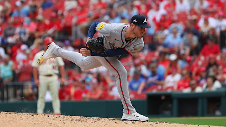 Joey Wentz works in relief during Braves win over Cardinals on Saturday, July 12, 2025 -