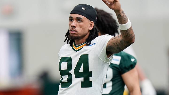 Green Bay Packers wide receiver Jakobie Keeney-James stretches during the first day of a three-day minicamp at the Don Hutson Center in Ashwaubenon, Wisconsin on Tuesday, June 9, 2026. Green Bay Packers wide receiver Jakobie Keeney-James stretches during the first day of a three-day minicamp at the Don Hutson Center in Ashwaubenon, Wisconsin on Tuesday, June 9, 2026.