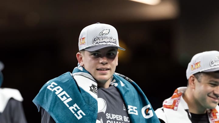 Feb 9, 2025; New Orleans, LA, USA; Philadelphia Eagles cornerback Cooper DeJean (33) after defeating the Kansas City Chiefs during Super Bowl LIX at Ceasars Superdome. Feb 9, 2025; New Orleans, LA, USA; Philadelphia Eagles cornerback Cooper DeJean (33) after defeating the Kansas City Chiefs during Super Bowl LIX at Ceasars Superdome.