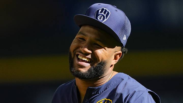 Apr 25, 2026; Milwaukee, Wisconsin, USA;  Milwaukee Brewers outfielder Jackson Chourio looks on during warmups prior to the game against the Pittsburgh Pirates at American Family Field. Mandatory Credit: Jeff Hanisch-Imagn Images