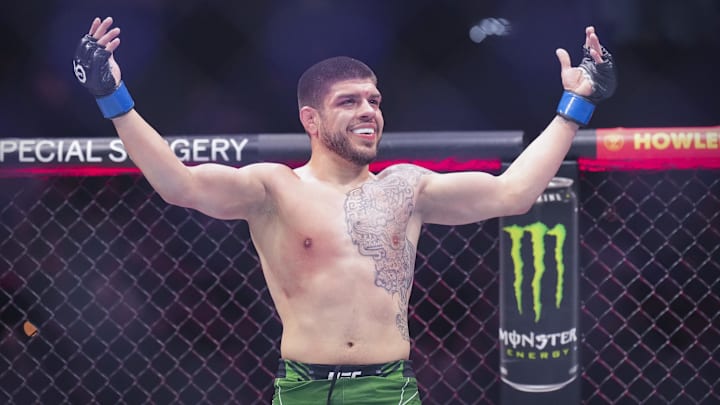 Jun 24, 2023; Jacksonville, Florida, USA; Chepe Mariscal (blue gloves) celebrates after he Trevor