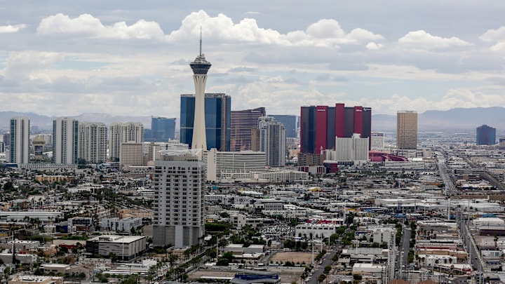 General view of the Las Vegas strip from the northern end of...