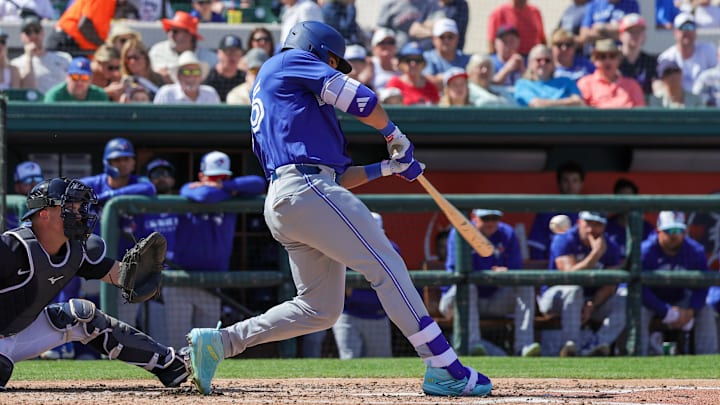 Toronto Blue Jays outfielder Anthony Santander hits an RBI single against the Detroit Tigers at Joker Marchant Stadium. 