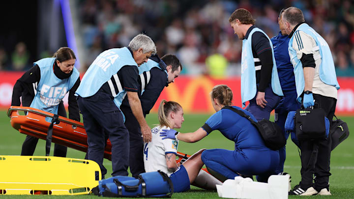 Keira Walsh was stretchered off during England's match against Denmark at the World Cup. 