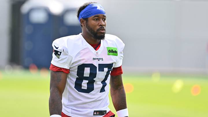 Jul 28, 2026; Foxborough, MA, USA; New England Patriots wide receiver Romeo Doubs (87) walks to practice for training camp at Gillette Stadium. Jul 28, 2026; Foxborough, MA, USA; New England Patriots wide receiver Romeo Doubs (87) walks to practice for training camp at Gillette Stadium.