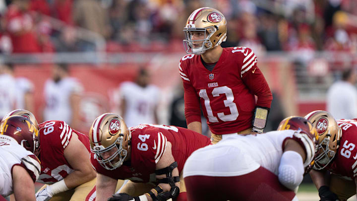 Dec 24, 2022; Santa Clara, California, USA; San Francisco 49ers quarterback Brock Purdy (13) during the fourth quarter against the Washington Commanders at Levi's Stadium. Mandatory Credit: Stan Szeto-Imagn Images Dec 24, 2022; Santa Clara, California, USA; San Francisco 49ers quarterback Brock Purdy (13) during the fourth quarter against the Washington Commanders at Levi's Stadium. Mandatory Credit: Stan Szeto-Imagn Images