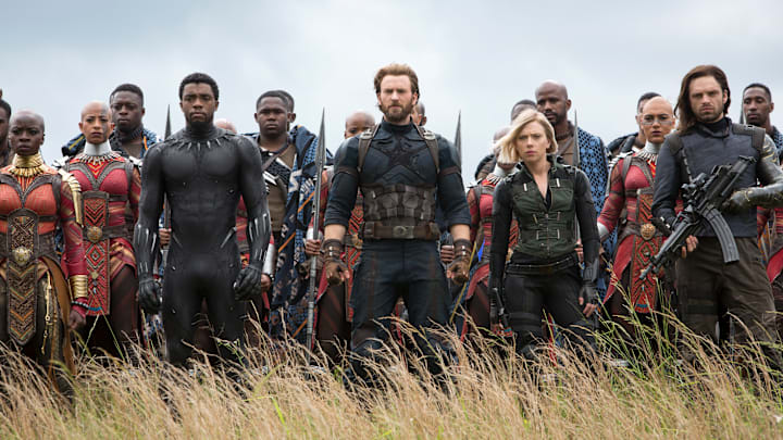 Marvel Studios' AVENGERS: INFINITY WAR

L to R: Okoye (Danai Gurira), Black Panther/T'Challa (Chadwick Boseman), Captain America/Steve Rogers (Chris Evans), Black Widow/Natasha Romanoff (Scarlet Johansson) and Winter Soldier/Bucky Barnes (Sebastian Stan)

Photo: Chuck Zlotnick

©Marvel Studios 2018