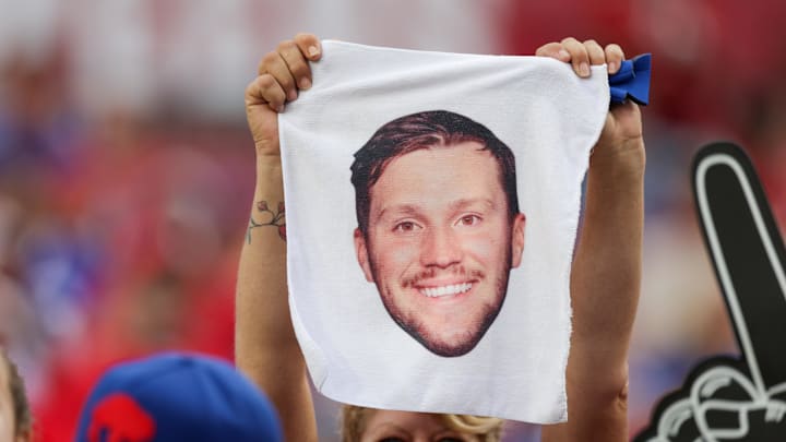 Aug 23, 2025; Tampa, Florida, USA; fans display a Buffalo Bills quarterback Josh Allen (17) towel before a game against the Tampa Bay Buccaneers at Raymond James Stadium. Mandatory Credit: Nathan Ray Seebeck-Imagn Images