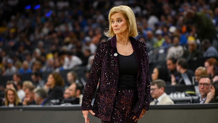 Mar 27, 2026; Sacramento, CA, USA; Louisiana State Tigers head coach Kim Mulkey against the Duke Blue Devils at the Sweet Sixteen game of the Sacramento Regional 2 of the women's 2026 NCAA Tournament at Golden 1 Center. Mandatory Credit: Ed Szczepanski-Imagn Images