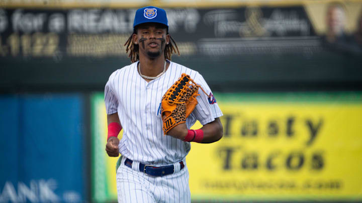 Iowa Cubs right fielder Kevin Alcantara returns to the dugout on Thursday, Aug. 15, 2024, at Principal Park. Iowa Cubs right fielder Kevin Alcantara returns to the dugout on Thursday, Aug. 15, 2024, at Principal Park.