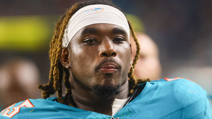 Miami Dolphins center Aaron Brewer (55) looks on after the first half against the Tennessee Titans at Hard Rock Stadium last season. Miami Dolphins center Aaron Brewer (55) looks on after the first half against the Tennessee Titans at Hard Rock Stadium last season.