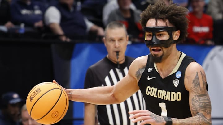Mar 20, 2024; Dayton, OH, USA; Colorado Buffaloes guard J'Vonne Hadley (1) dribbles the ball in the