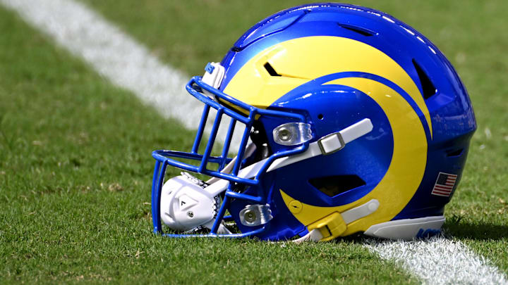 Sep 21, 2025; Philadelphia, Pennsylvania, USA; A Los Angeles Rams helmet during warm-ups against the Philadelphia Eagles at Lincoln Financial Field. Mandatory Credit: Eric Hartline-Imagn Images Sep 21, 2025; Philadelphia, Pennsylvania, USA; A Los Angeles Rams helmet during warm-ups against the Philadelphia Eagles at Lincoln Financial Field. Mandatory Credit: Eric Hartline-Imagn Images