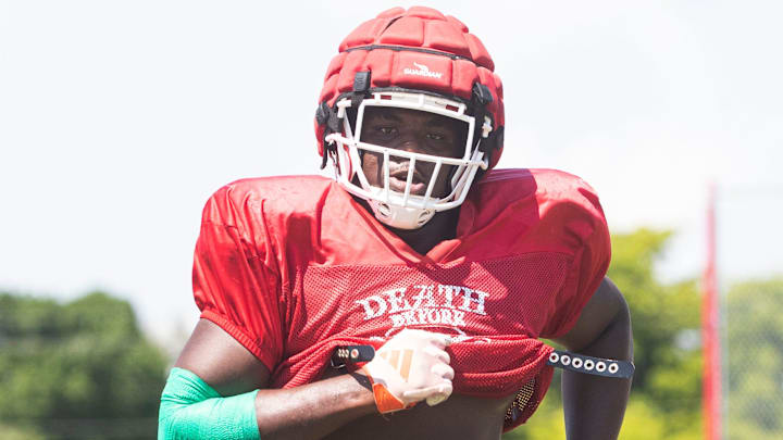 James Johnson, a defensive lineman for the North Fort Myers High School football team practices on Tuesday, Sept. 17, 2024.