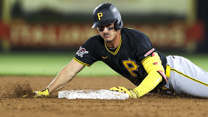Mar 9, 2026; Tampa, Florida, USA; Pittsburgh Pirates shortstop Konnor Griffin (75) runs to second base on a two-rbi double against the New York Yankees in the fifth inning during spring training at George M. Steinbrenner Field. Mandatory Credit: Nathan Ray Seebeck-Imagn Images Mar 9, 2026; Tampa, Florida, USA; Pittsburgh Pirates shortstop Konnor Griffin (75) runs to second base on a two-rbi double against the New York Yankees in the fifth inning during spring training at George M. Steinbrenner Field. Mandatory Credit: Nathan Ray Seebeck-Imagn Images