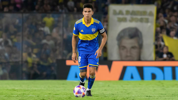 Guillermo Fernandez of Boca Juniors seen in action during a...