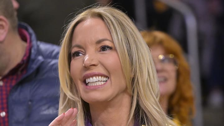 Feb 10, 2025; Los Angeles, California, USA; Owner and president of the Los Angeles Lakers Jeanie Buss attends the game against the Utah Jazz at Crypto.com Arena. Mandatory Credit: Jayne Kamin-Oncea-Imagn Images