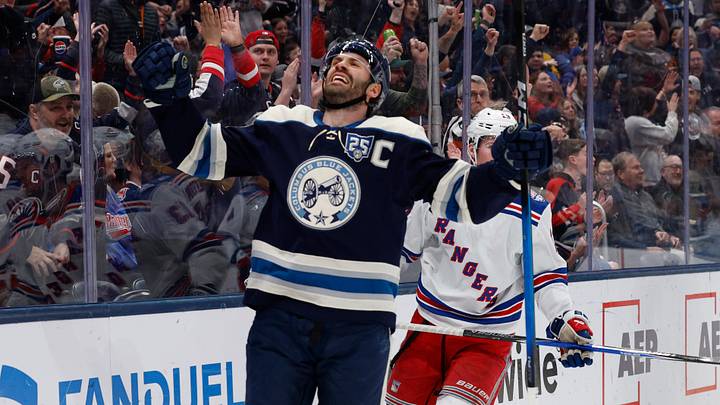 Mar 19, 2026; Columbus, Ohio, USA; Columbus Blue Jackets center Boone Jenner (38) celebrates his goal against the New York Rangers during the second period at Nationwide Arena. Mandatory Credit: Russell LaBounty-Imagn Images Mar 19, 2026; Columbus, Ohio, USA; Columbus Blue Jackets center Boone Jenner (38) celebrates his goal against the New York Rangers during the second period at Nationwide Arena. Mandatory Credit: Russell LaBounty-Imagn Images