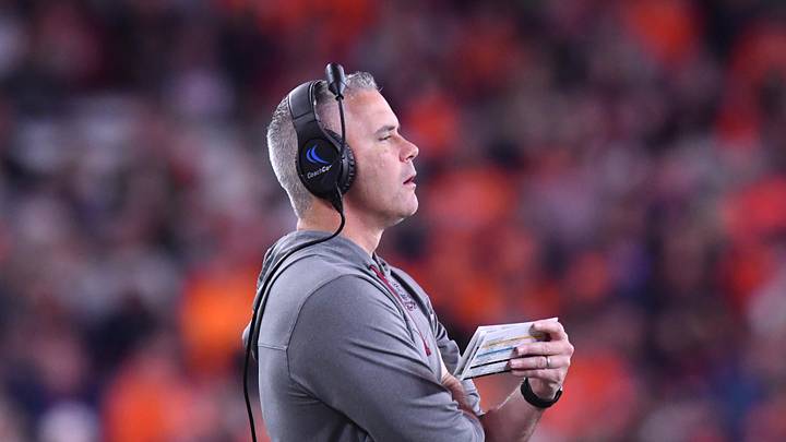 Nov 12, 2022; Syracuse, New York, USA; Florida State Seminoles head coach Mike Norvell watches play on the field against the Syracuse Orange in the second quarter at JMA Wireless Dome. Mandatory Credit: Mark Konezny-Imagn Images