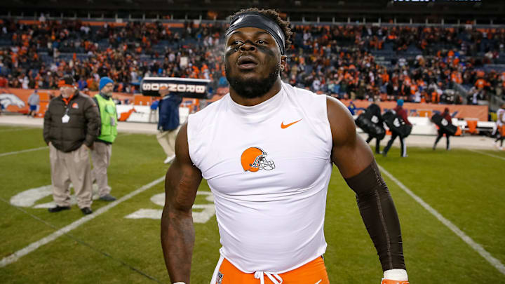 Dec 15, 2018; Denver, CO, USA; Cleveland Browns defensive back Jabrill Peppers (22) walks on the field after the game against the Denver Broncos at Broncos Stadium at Mile High. Mandatory Credit: Isaiah J. Downing-Imagn Images