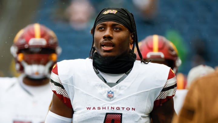 Nov 12, 2023; Seattle, Washington, USA; Washington Commanders wide receiver Curtis Samuel (4) walks to the locker room following pregame warmups against the Seattle Seahawks at Lumen Field. Mandatory Credit: Joe Nicholson-USA TODAY Sports