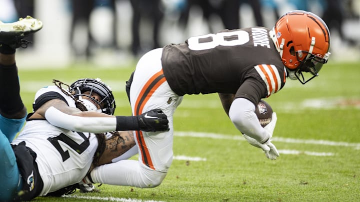 WR Elijah Moore is one of three Browns starters that fans want to see replaced in the coming months. 
