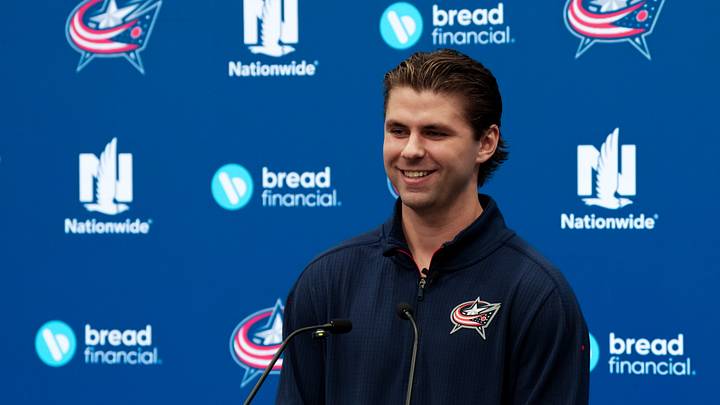 Sep 24, 2026; Columbus, Ohio, USA; Columbus Blue Jackets’ Adam Fantilli speaks with media after signing a contract, before the game against the Pittsburgh Penguins at Nationwide Arena. Mandatory Credit: Aaron Doster-Imagn Images Sep 24, 2026; Columbus, Ohio, USA; Columbus Blue Jackets’ Adam Fantilli speaks with media after signing a contract, before the game against the Pittsburgh Penguins at Nationwide Arena. Mandatory Credit: Aaron Doster-Imagn Images