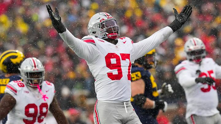 Ohio State Buckeyes defensive end Kenyatta Jackson Jr. celebrates against Michigan. Ohio State Buckeyes defensive end Kenyatta Jackson Jr. celebrates against Michigan.