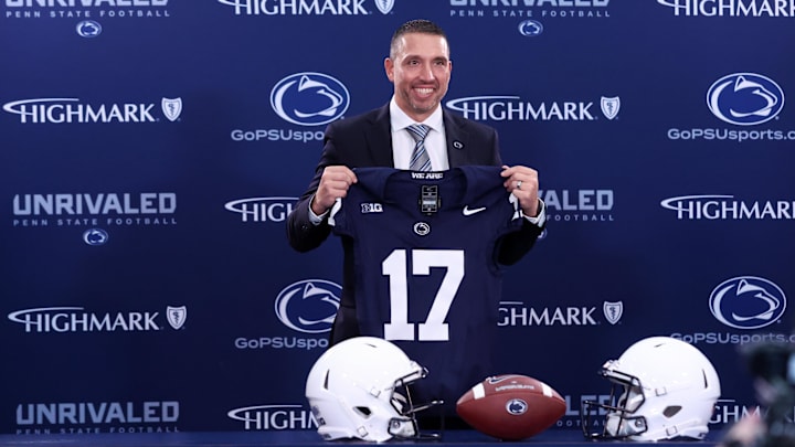Dec 8, 2025; University Park, PA, USA; Matt Campbell poses for a photo after being announced as the Penn State Nittany Lions new head coach during a press conference at the Beaver Stadium Press Room. Mandatory Credit: Matthew O'Haren-Imagn Images