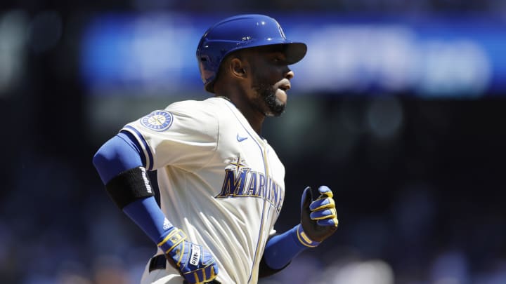 Seattle Mariners center fielder Victor Robles rounds the bases after his home run against the Toronto Blue Jays on Sunday at T-Mobile Park.