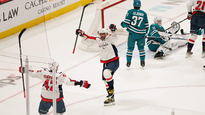 Alex Ovechkin, Martin Fehervary, Washington Capitals Mandatory Credit: David Gonzales-Imagn Images