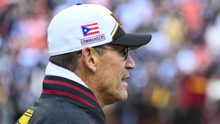 Jan 7, 2024; Landover, Maryland, USA; Washington Commanders head coach Ron Rivera before the game against the Dallas Cowboys at FedExField. Mandatory Credit: Brad Mills-Imagn Images