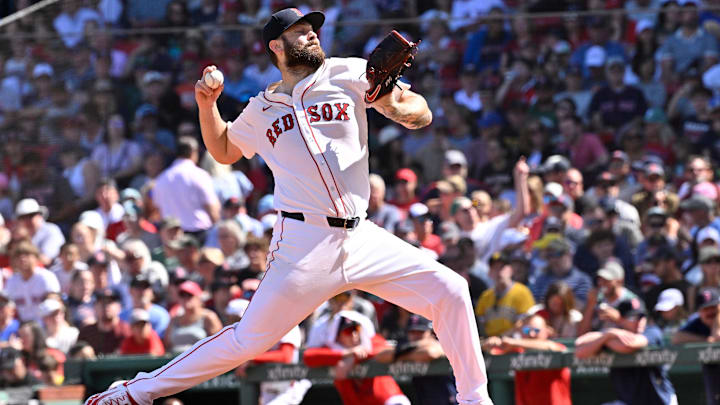 Aug 31, 2025; Boston, Massachusetts, USA; Boston Red Sox starting pitcher Lucas Giolito (54) pitches against the Pittsburgh Pirates during the fourth inning at Fenway Park. Mandatory Credit: Eric Canha-Imagn Images